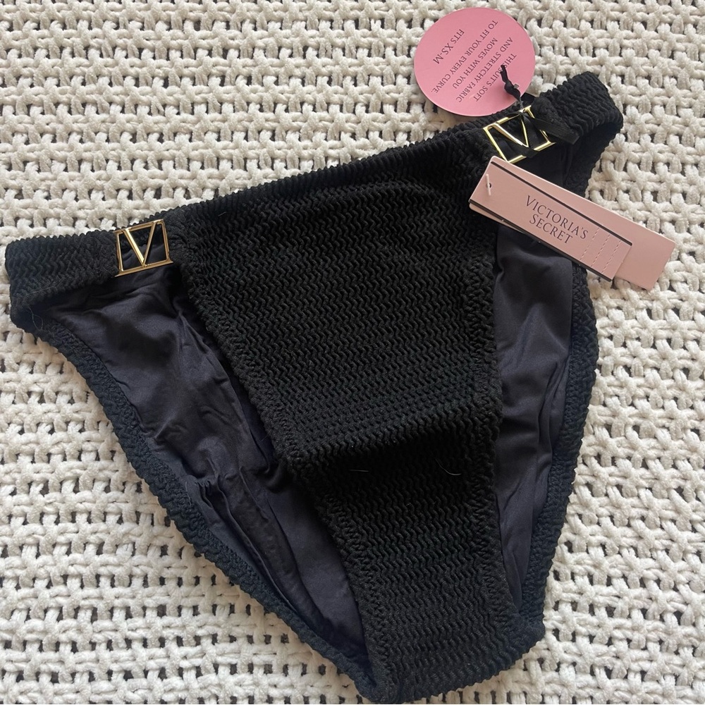 VICTORIA'S SECRET Swim NEW The Wave Bikini Bottom Stretch Black Gold Size XS-M